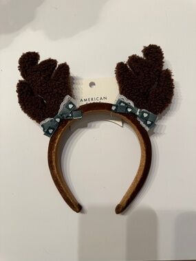 American Eagle Reindeer Antler Headband Brown Sherpa Christmas Holiday Headband